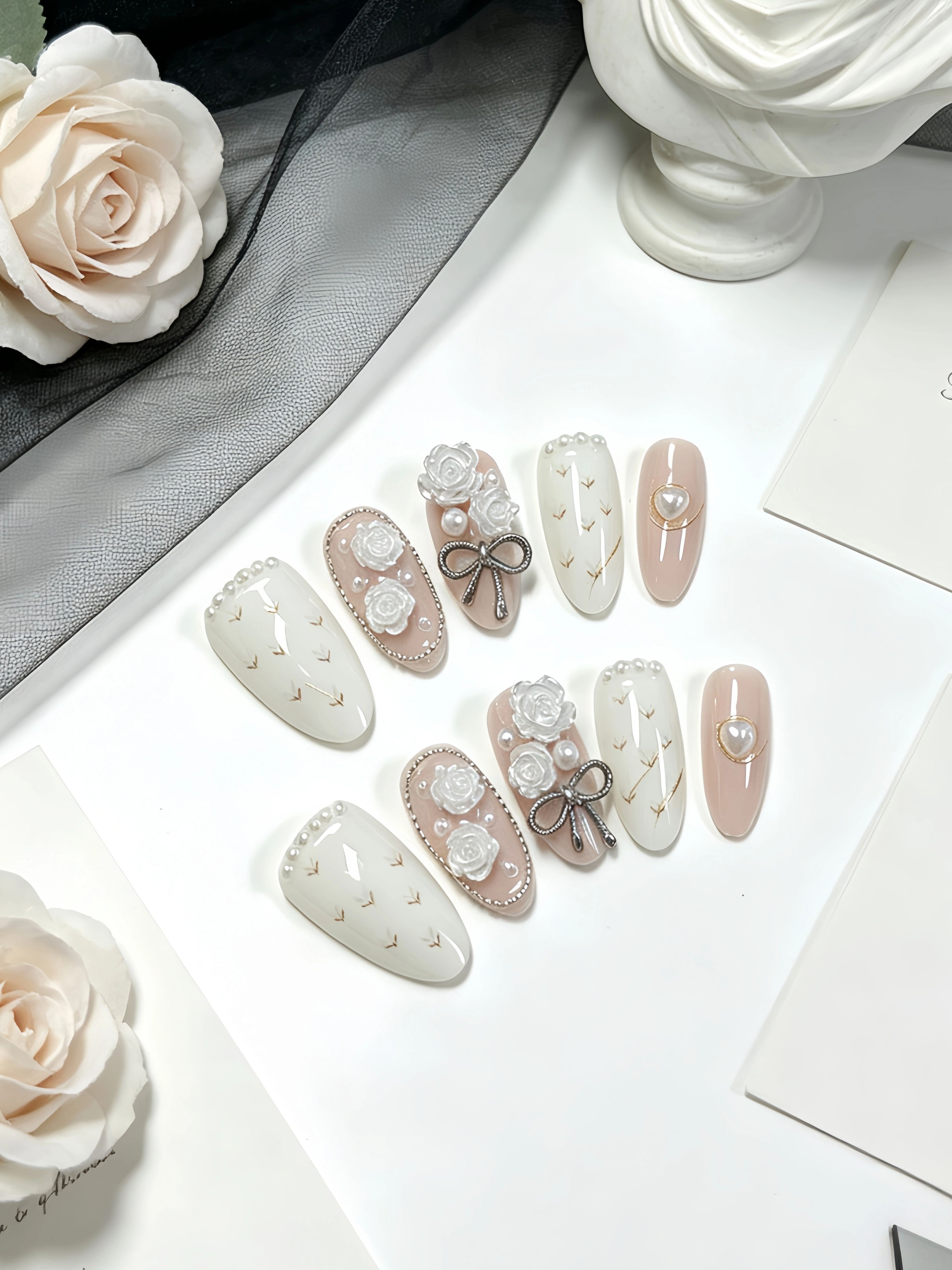 Korean Girls Lifestyle - 10 Pieces of Almond-Shaped Nails, with