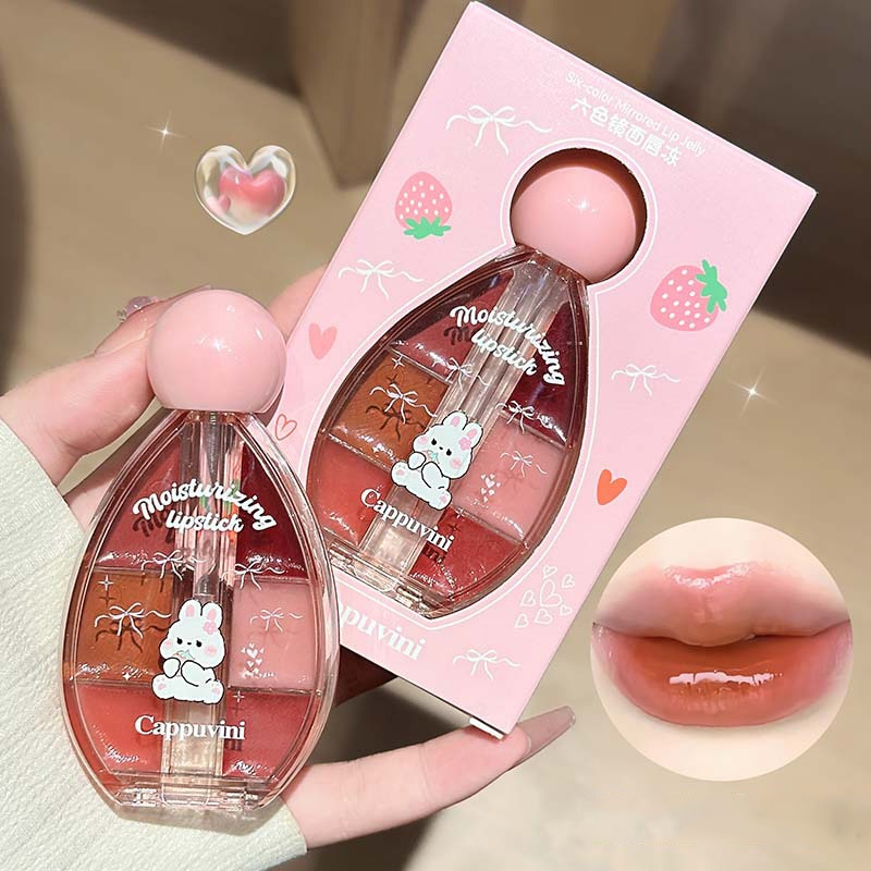 6 Color Mirror Lip Gloss Palet - Lip Tint Korean reseña y precio