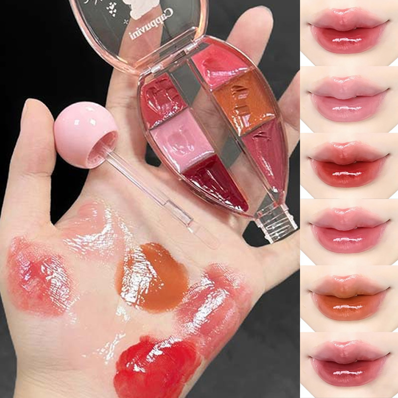 6 Color Mirror Lip Gloss Palet - Lip Tint Korean reseña y precio