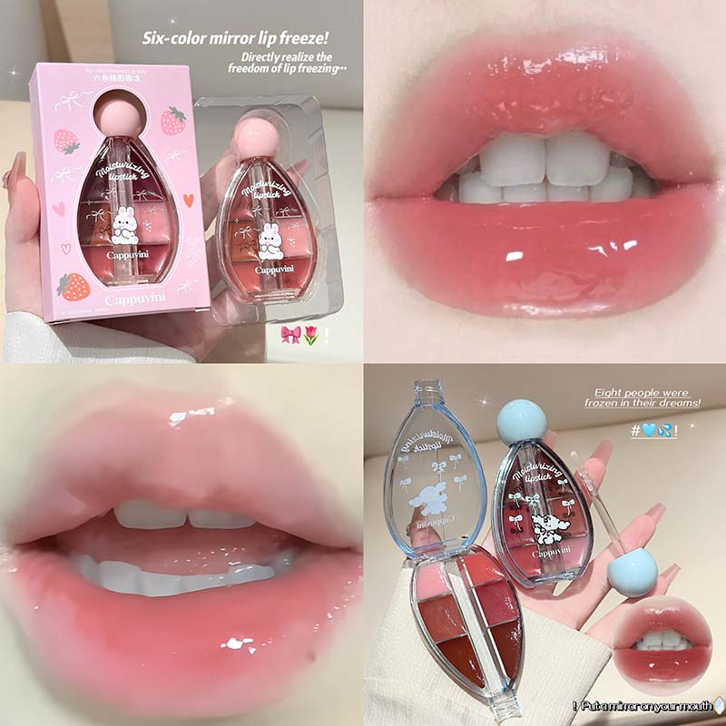 6 Color Mirror Lip Gloss Palet - Lip Tint Korean reseña y precio