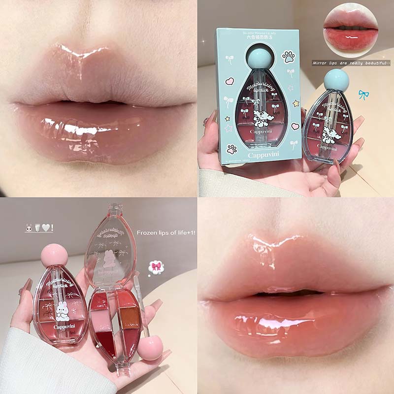 6 Color Mirror Lip Gloss Palet - Lip Tint Korean reseña y precio